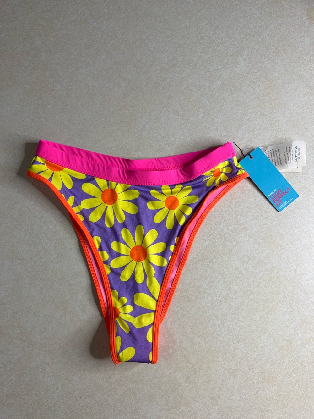 New OneOne Purple Floral High-Leg Bikini Bottom-Medium